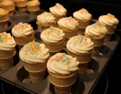 The finished cupcake cones with frosting and sprinkles. (photo: Nikki Dulay)