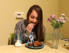 My roommate, Kellie, taste testing the cookie brownies I baked. (photo: Nikki Dulay)